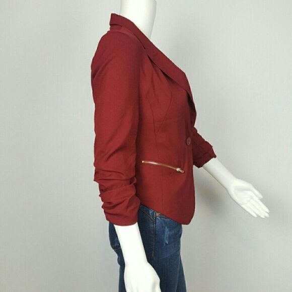 WOMEN'S BURGUNDY BLAZER  SHOULDER PADS 3/4 Sleeve - Picture 4 of 4